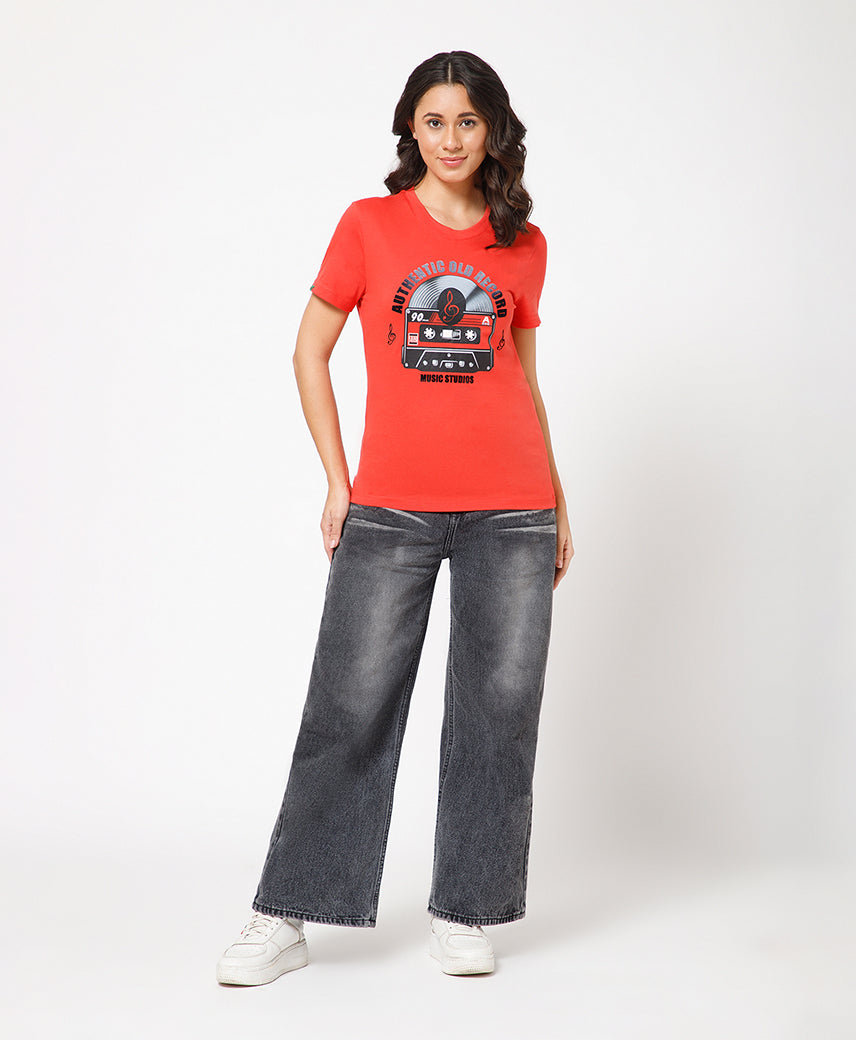 4765 Color:red Kickers Women Red T-Shirts